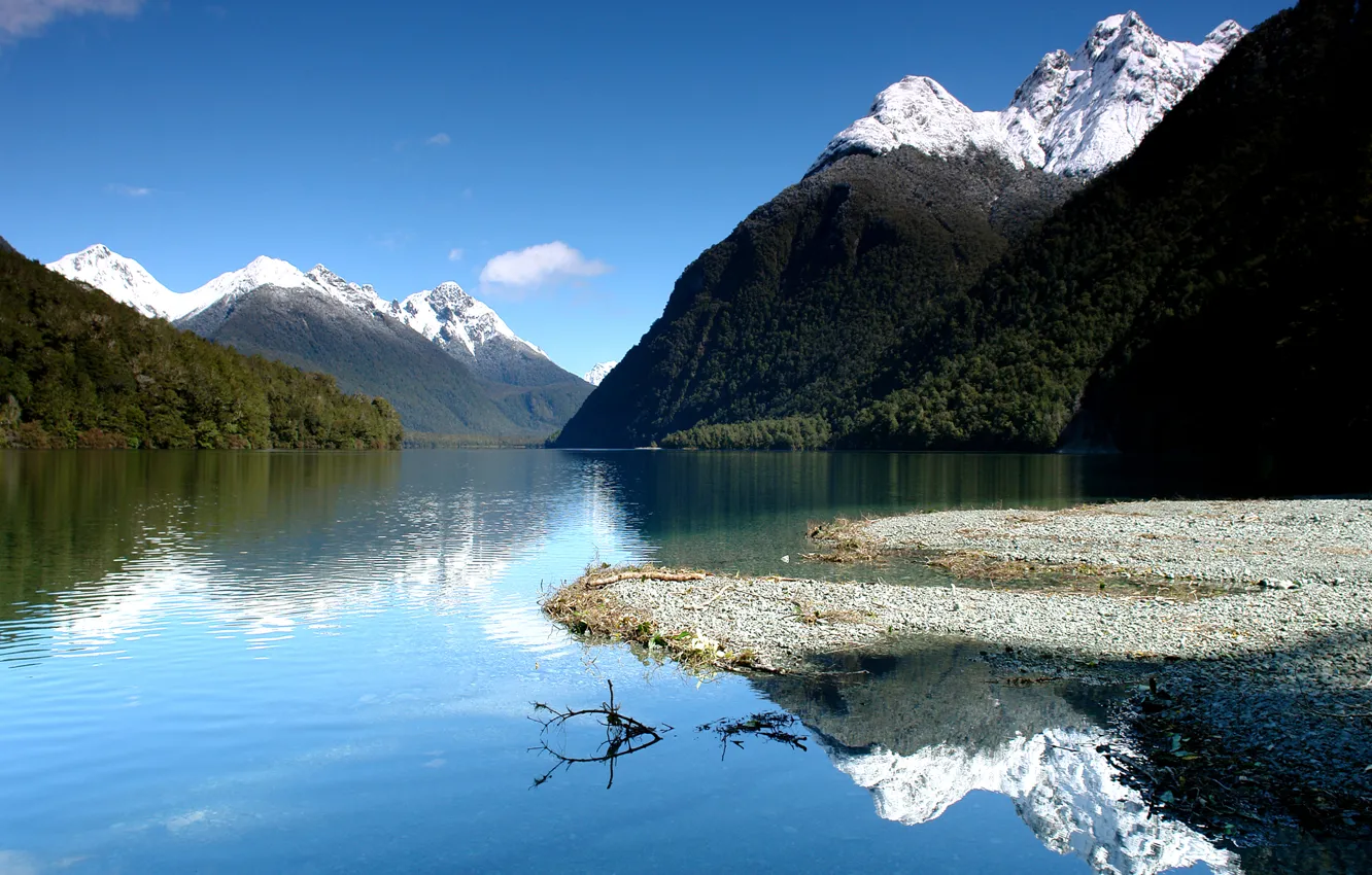 Photo wallpaper the sky, mountains, lake, reflection, blue, New Zealand