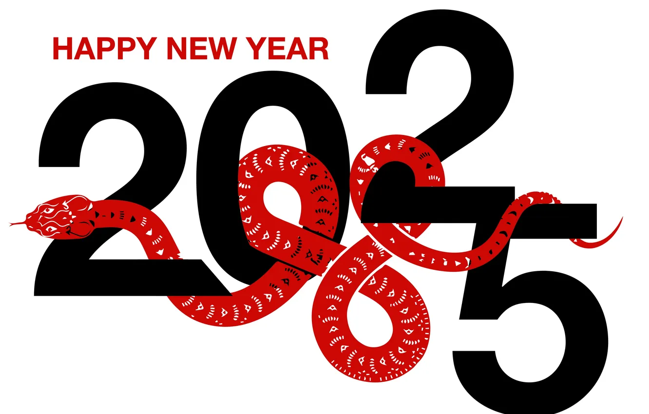 Photo wallpaper new year, snake, white background, date, the year of the snake, 2025, New Year 2025