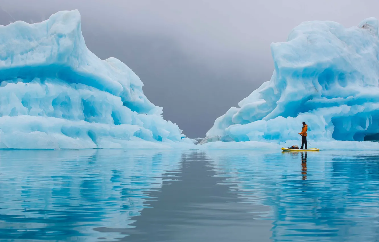 Photo wallpaper reflection, ice, Alaska, icebergs, Paddling Tranquility