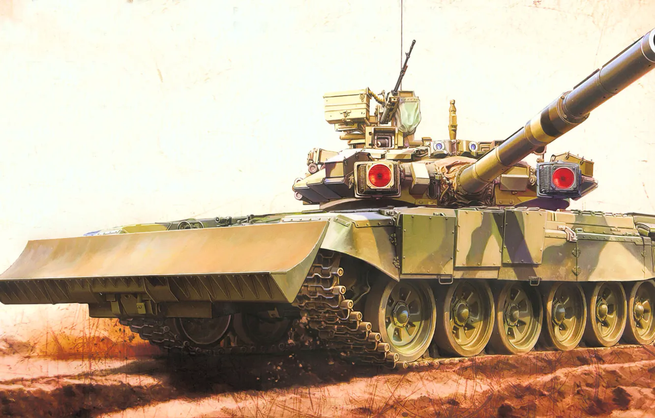 Photo wallpaper war, art, painting, tank, Russian Main Battle Tank T-90 w/TBS-86 Tank Dozer