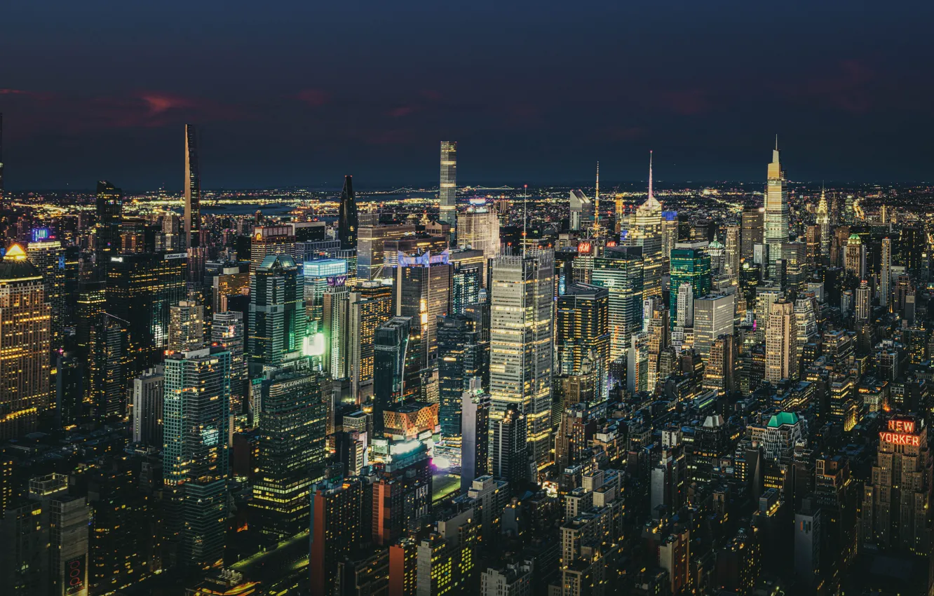 Photo wallpaper night, the city, lights, building, tower, New York, skyscrapers, USA