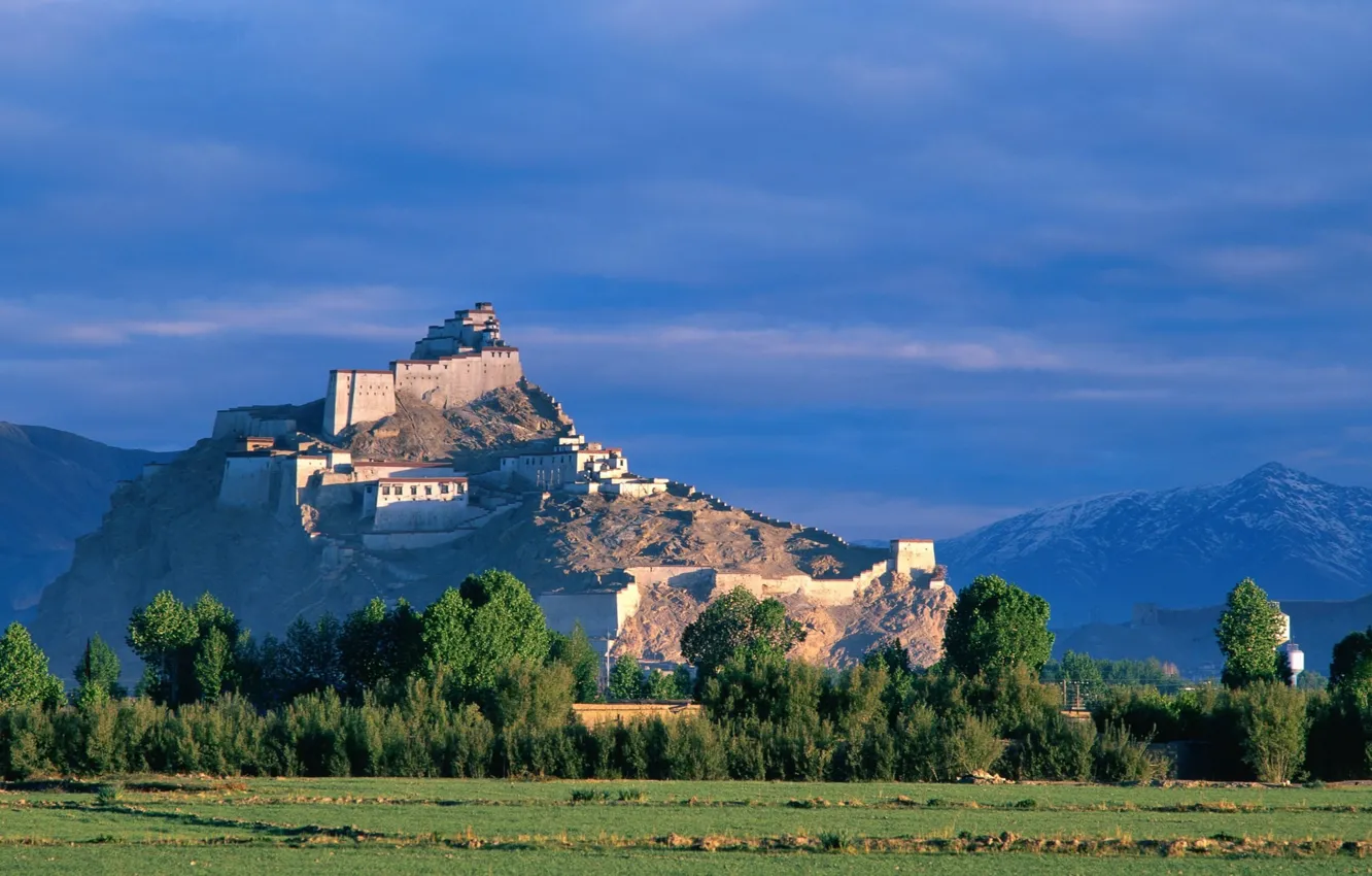 Photo wallpaper China, trees, landscape, tibet, sky blue