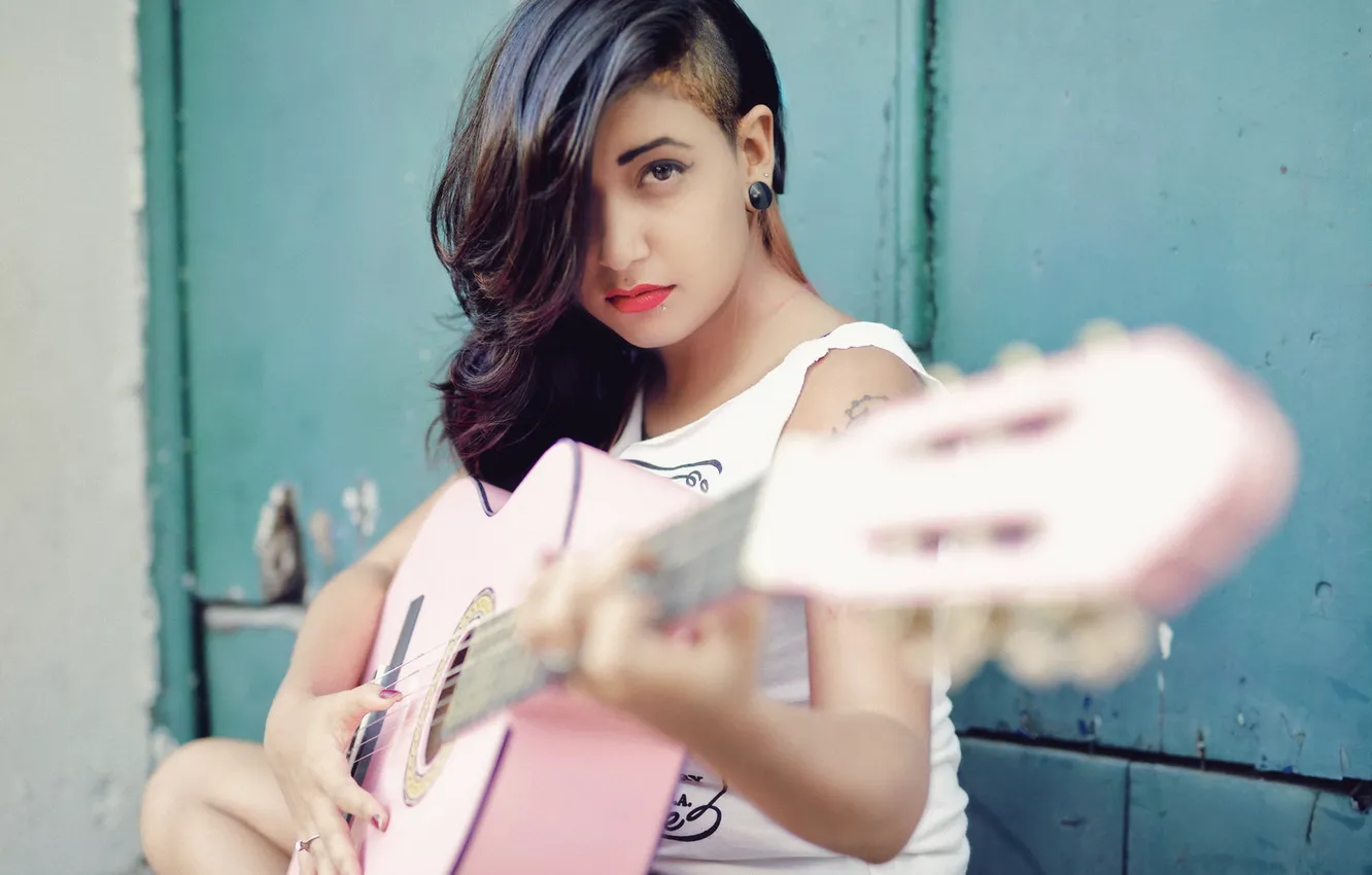 Photo wallpaper girl, music, guitar