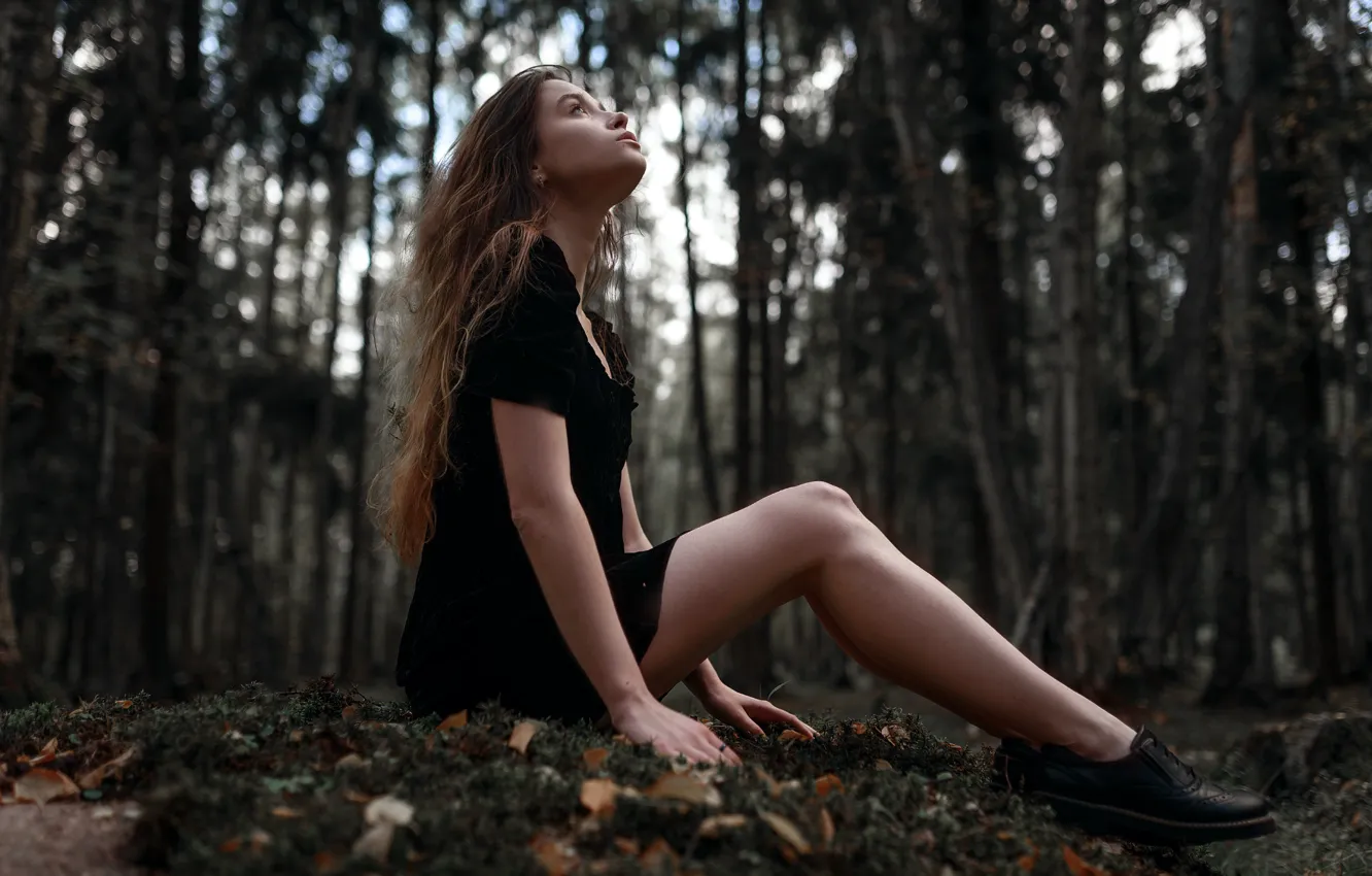 Photo wallpaper forest, girl, dress, legs, Juliana Naidenova, Ksenia Chapkhaeva