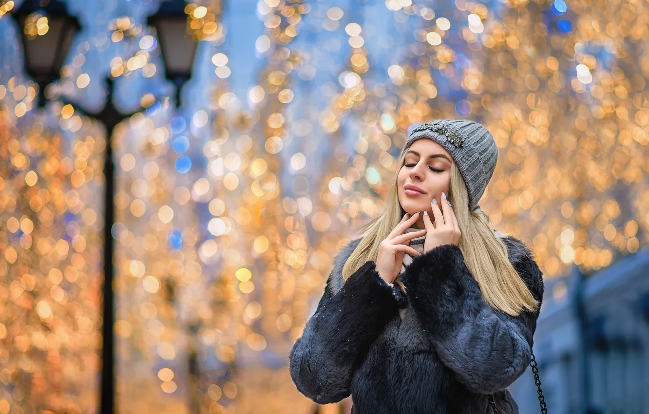 Photo wallpaper girl, model, cap, coat, Blondie, Dmitry Medved, Alinna