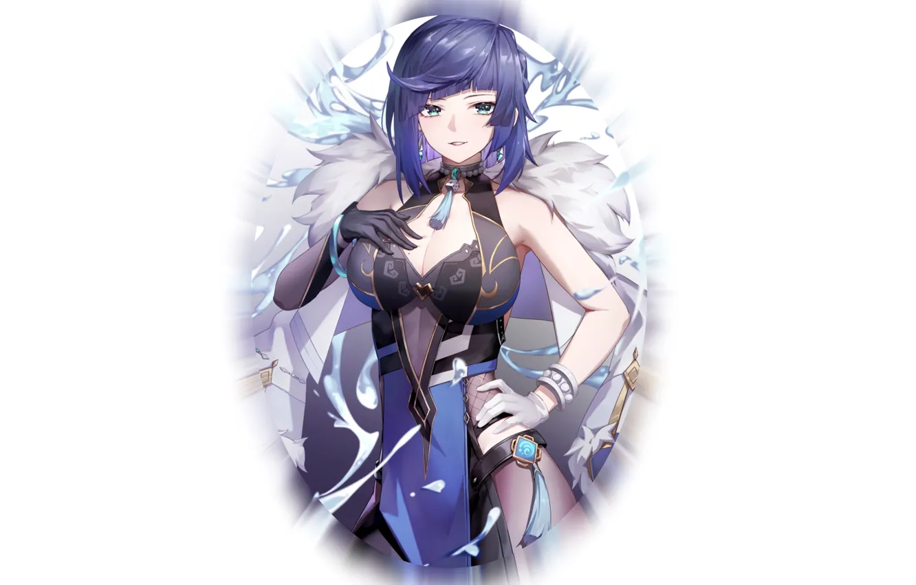 Photo wallpaper blue, anime, pretty, pretty girl, anime girl, Genshin Impact, Genshin, anime babe