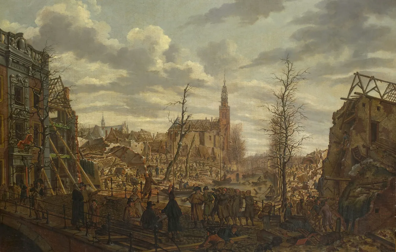Photo wallpaper picture, the urban landscape, Channel Rapenburg in Leiden, Johannes Jelgerhuis