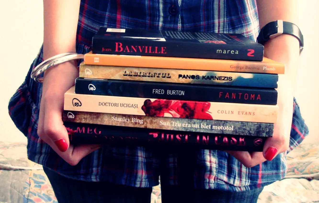 Photo wallpaper girl, study, hands, book