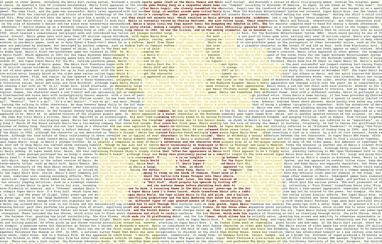 Photo wallpaper game, Mario, Typography