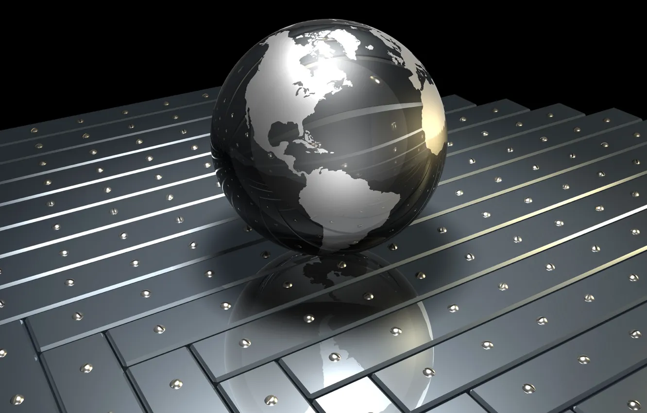 Photo wallpaper metal, rendering, earth, planet