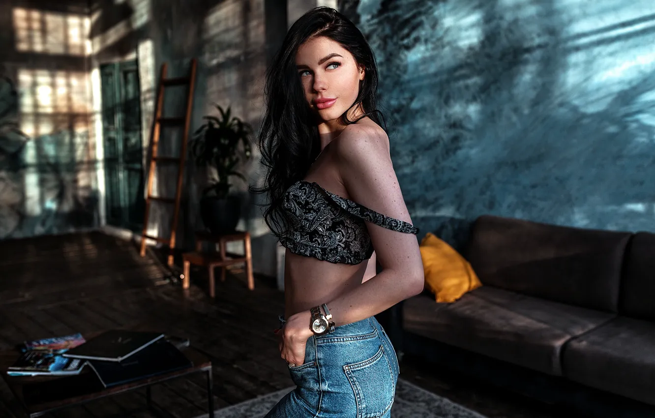 Photo wallpaper look, girl, jeans, figure, Vlad Popov, Maria Semenchuk