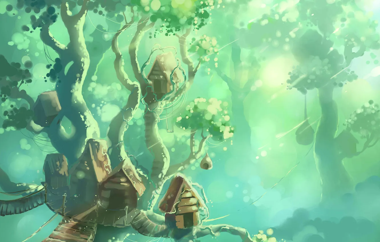 Photo wallpaper forest, trees, home, art, house, giant