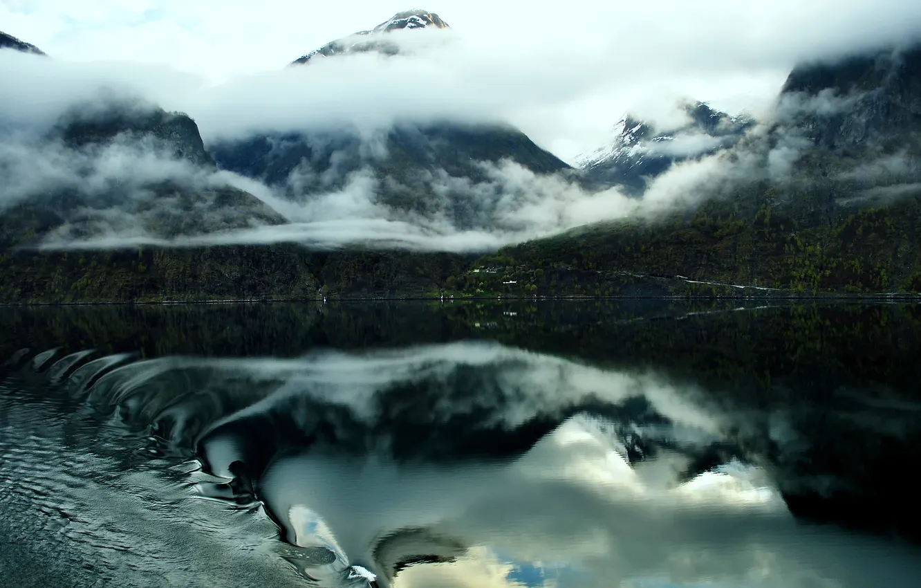 Photo wallpaper wave, mountains, lake, Norway, fiord