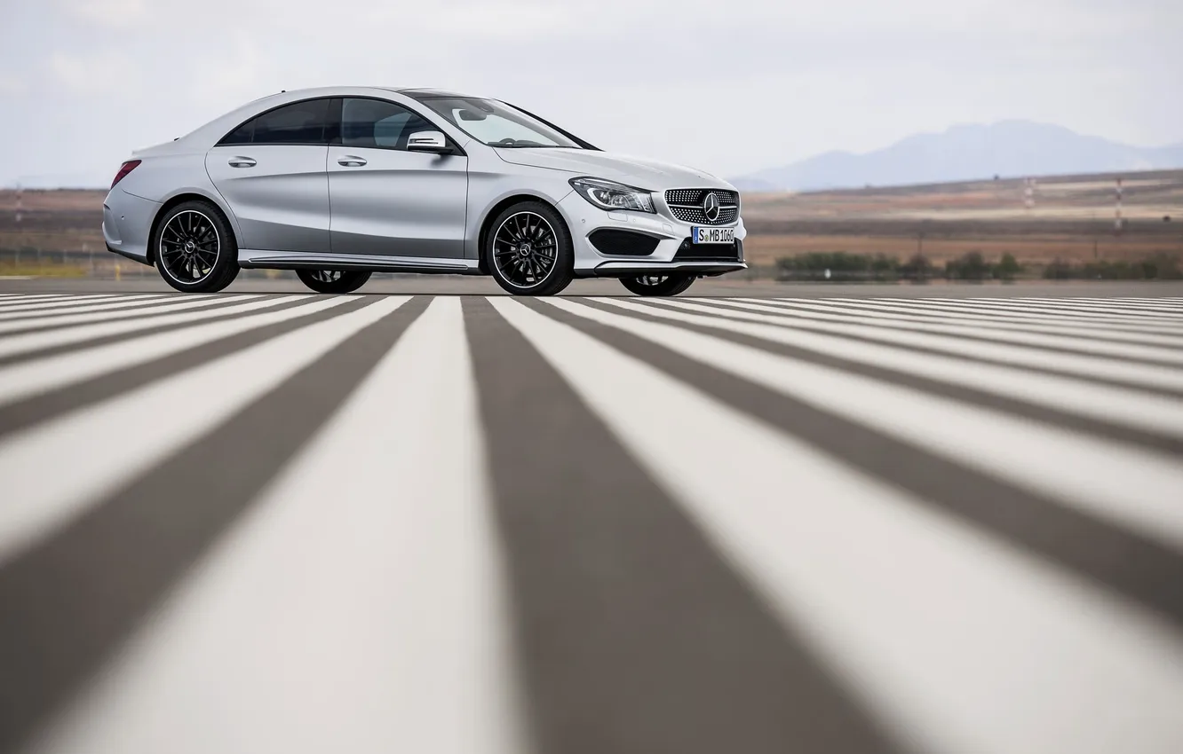 Photo wallpaper machine, strip, grey, street, Mercedes-Benz, Mercedes, CLA Class