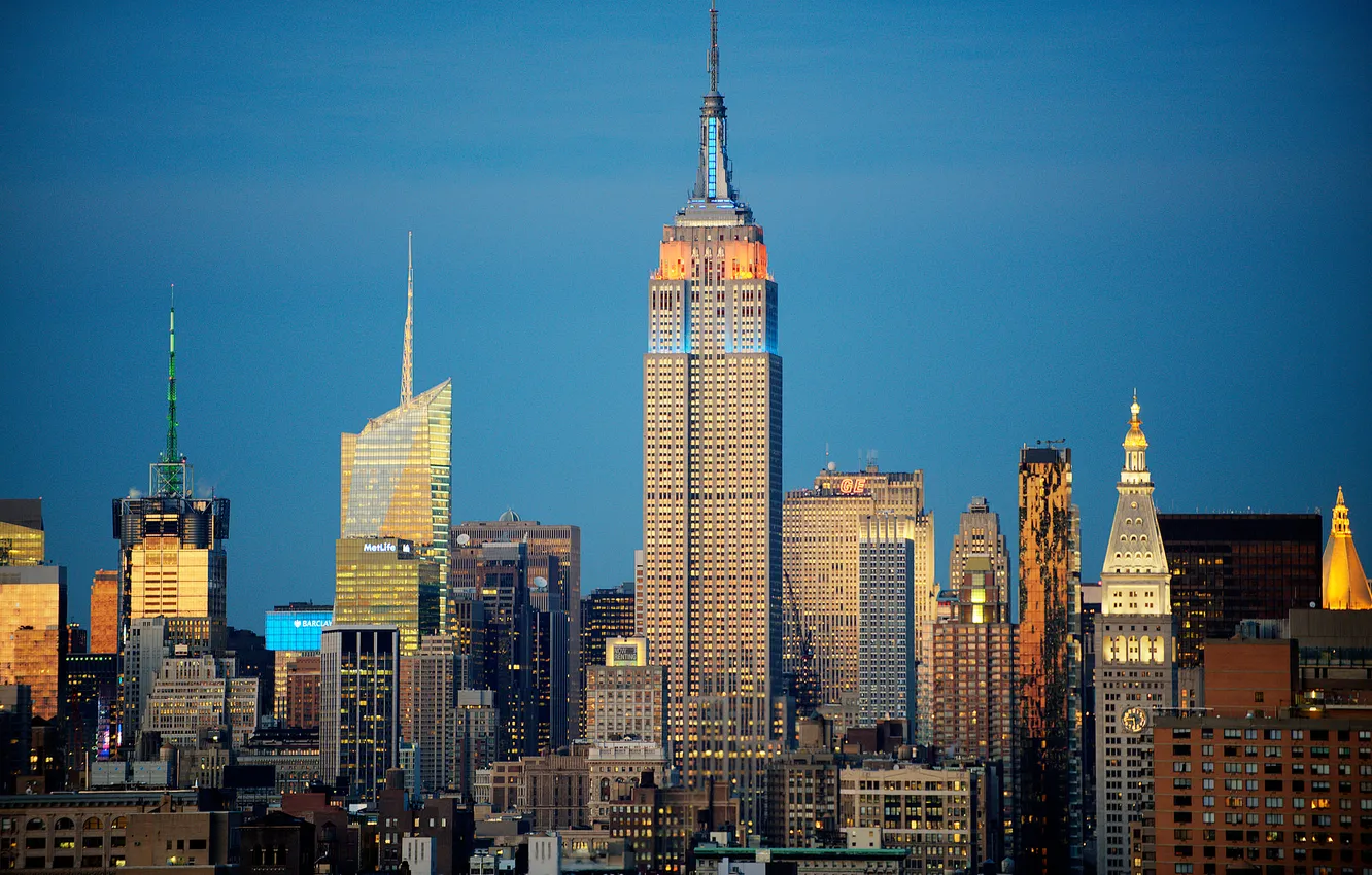 Photo wallpaper the sky, home, New York, skyscrapers, the evening, USA