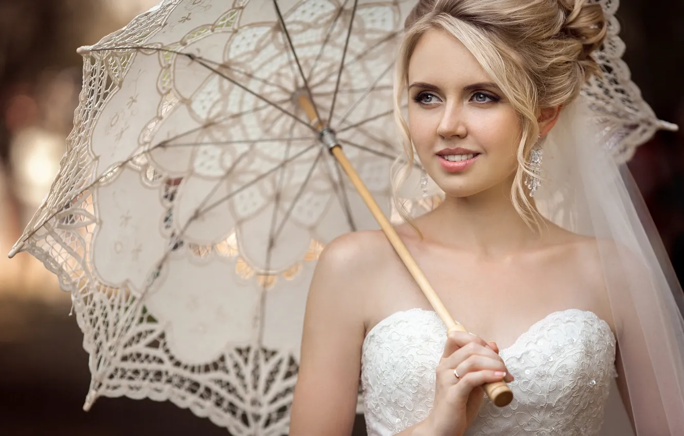 Photo wallpaper umbrella, blonde, the bride