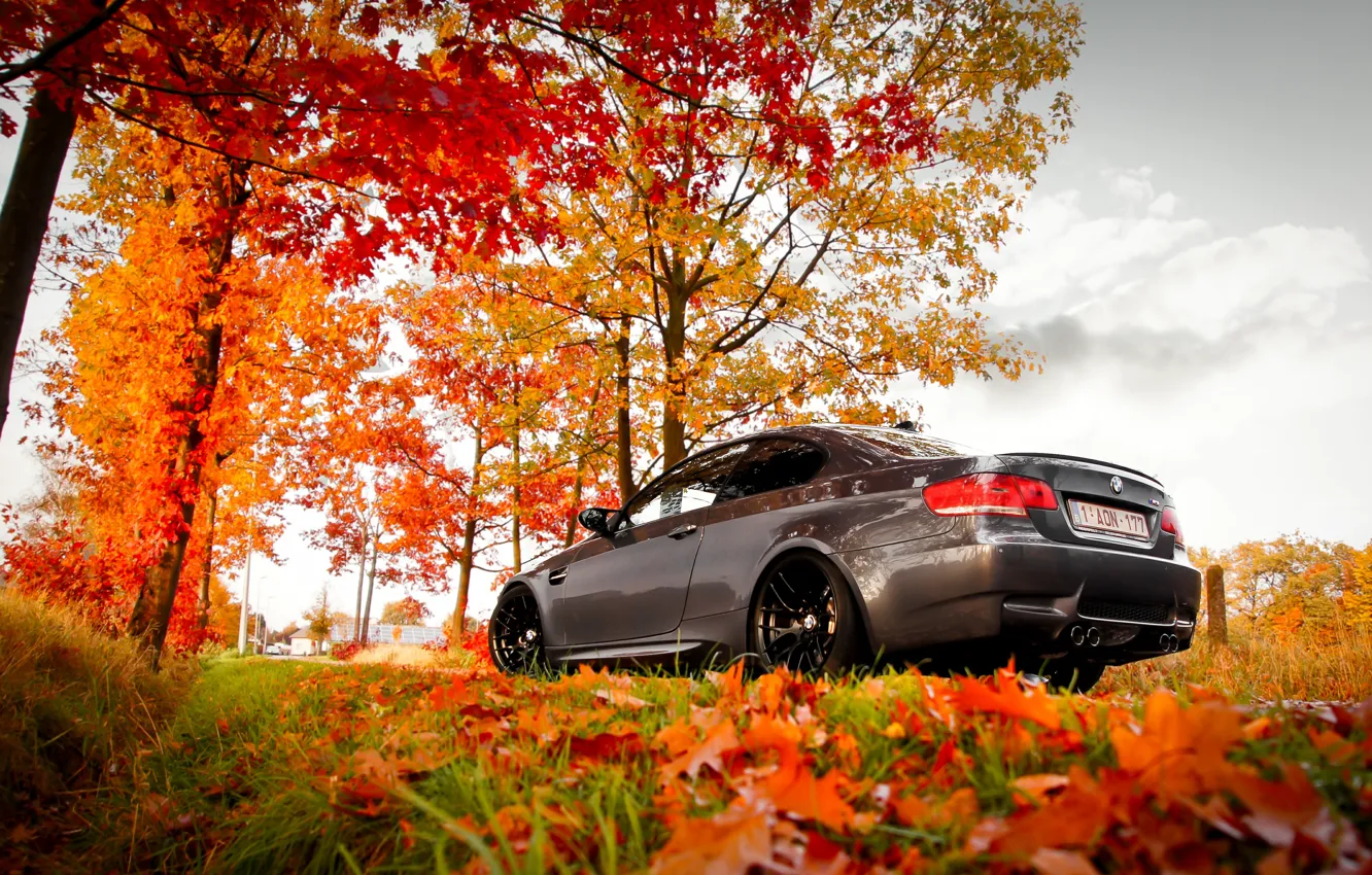 Photo wallpaper BMW, autumn, leaves, e92, fall