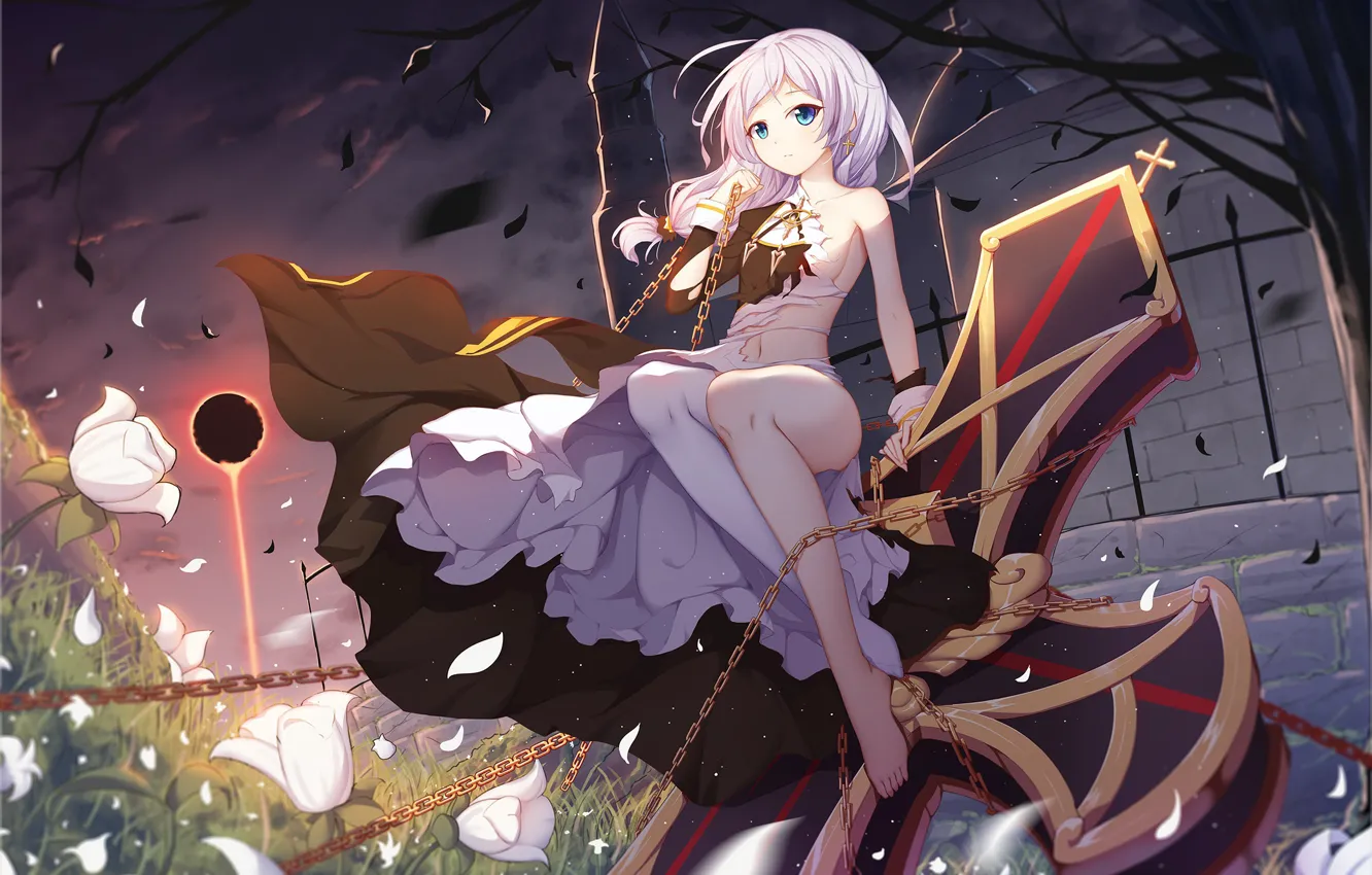 Photo wallpaper girl, cross, anime, art, chain, benghuai xueyuan