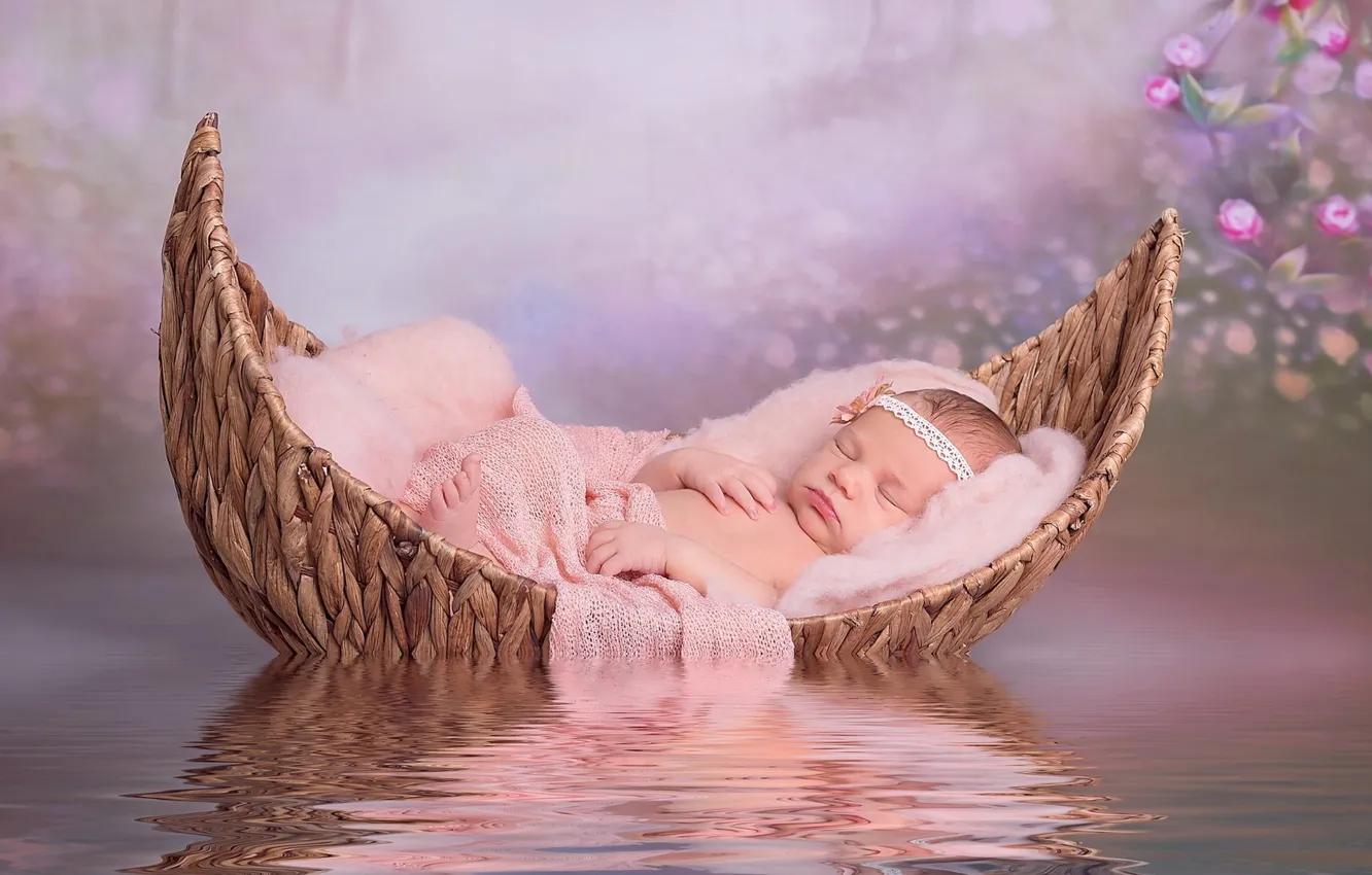 Photo wallpaper water, dream, boat, sleep, tale, baby, water, child