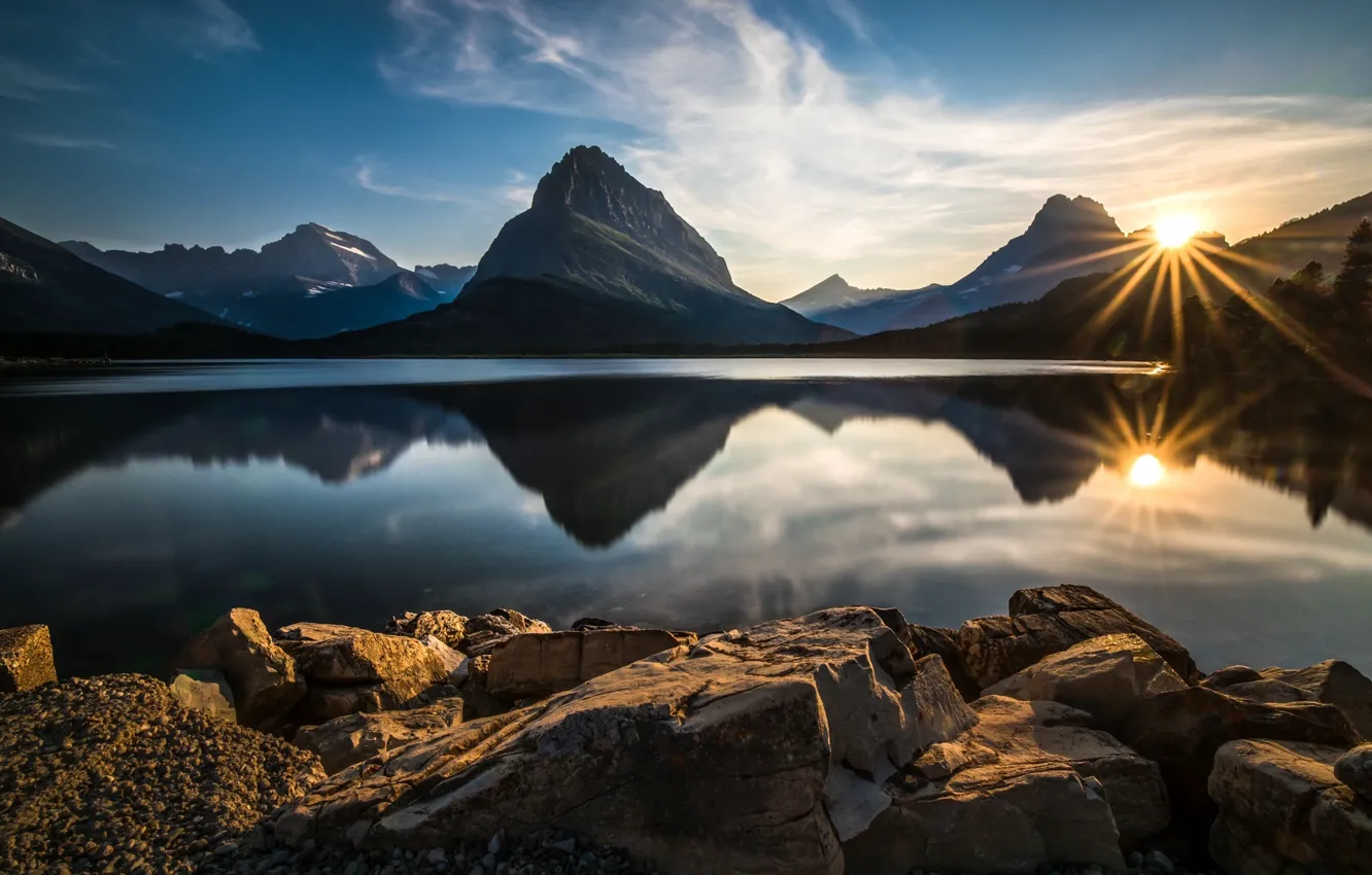 Photo wallpaper landscape, mountains, nature, lake, reflection