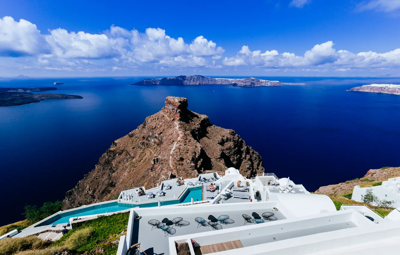 Photo wallpaper sea, the sky, stay, island, Santorini, Greece, the hotel