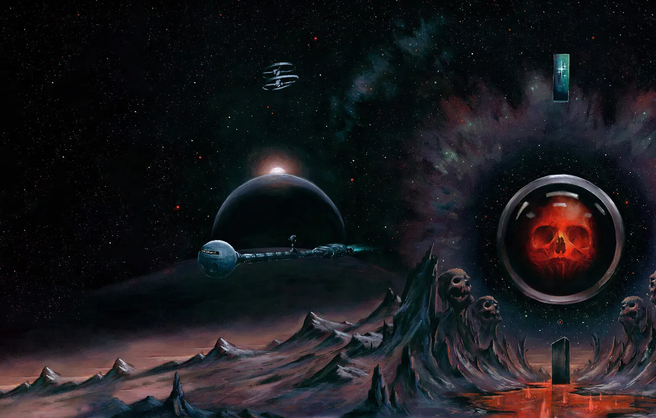 Photo wallpaper space, night, landscape, starship