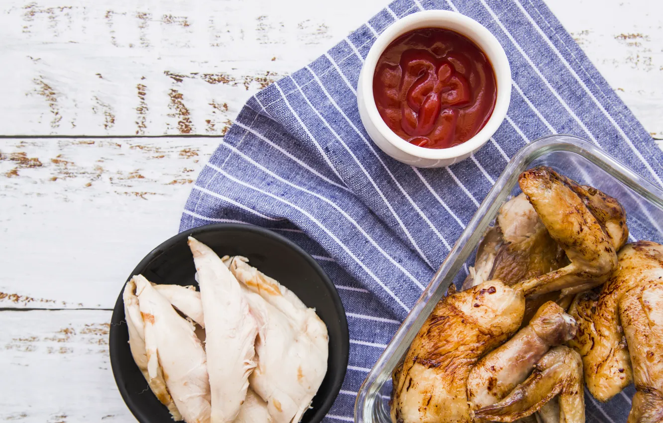 Photo wallpaper chicken, meat, sauce, ketchup