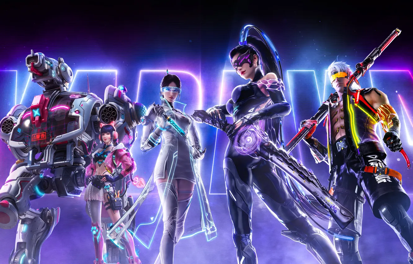 Photo wallpaper games, Neon, futuristic, Cyberpunk, neon lights, Naraka: Bladepoint, Mecha Girl