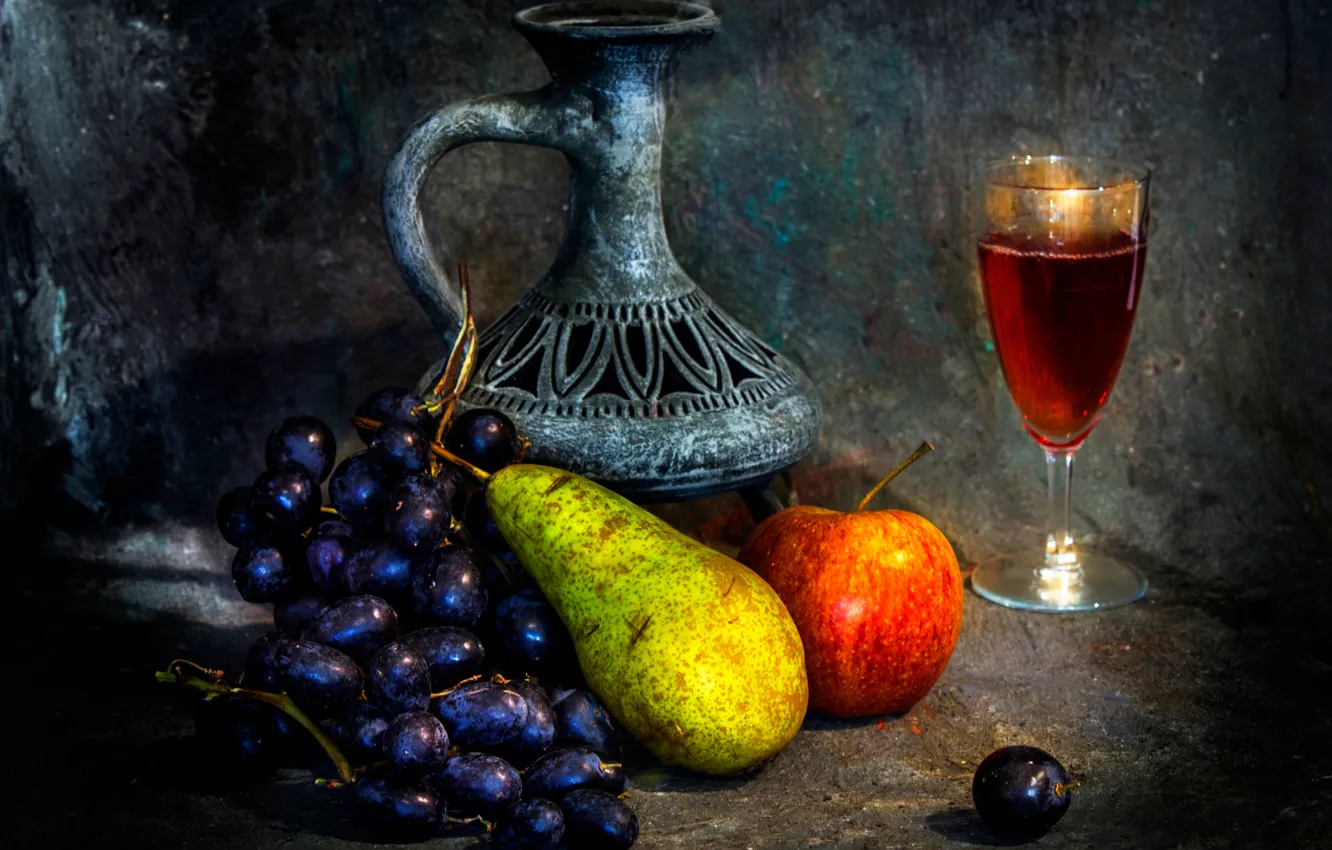 Photo wallpaper wine, pitcher, fruit, The empty vessel
