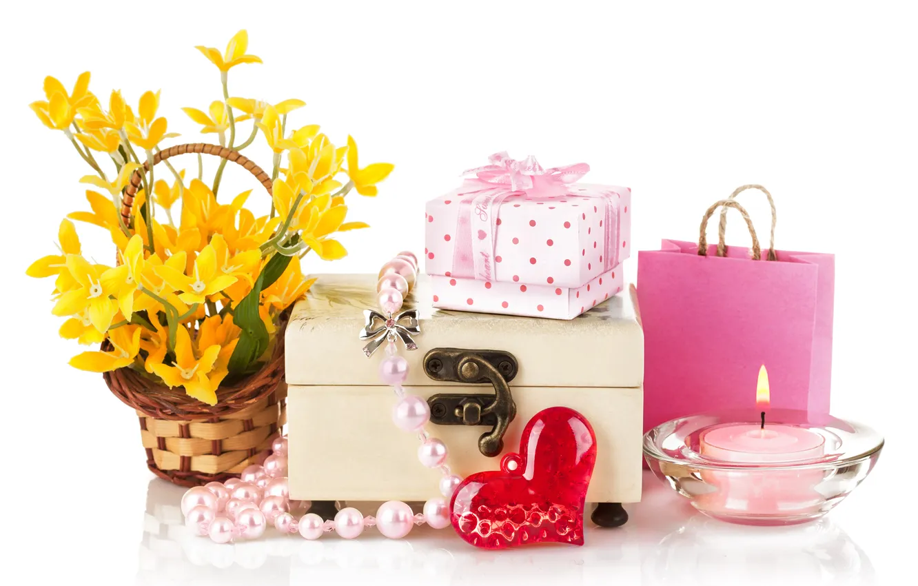 Photo wallpaper love, flowers, heart, candles