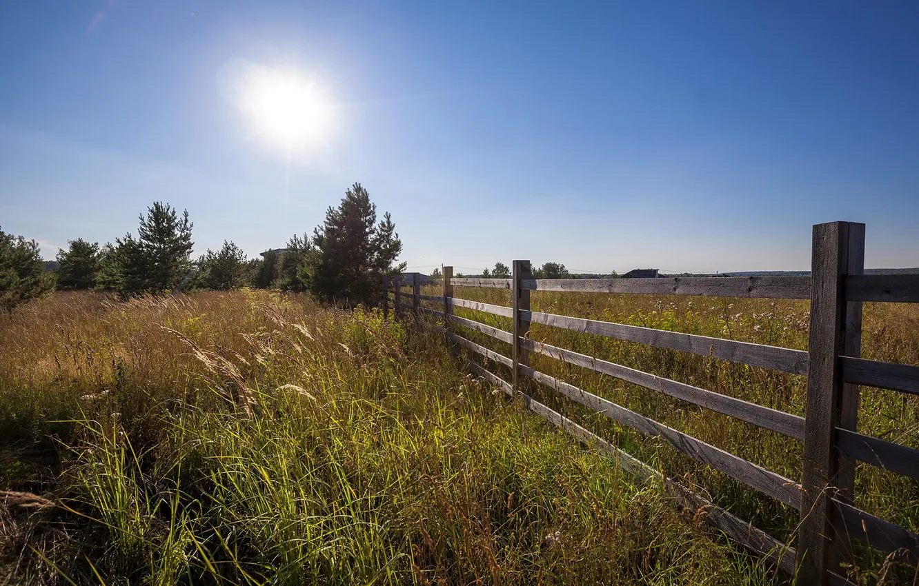 Photo wallpaper field, landscape, the fence