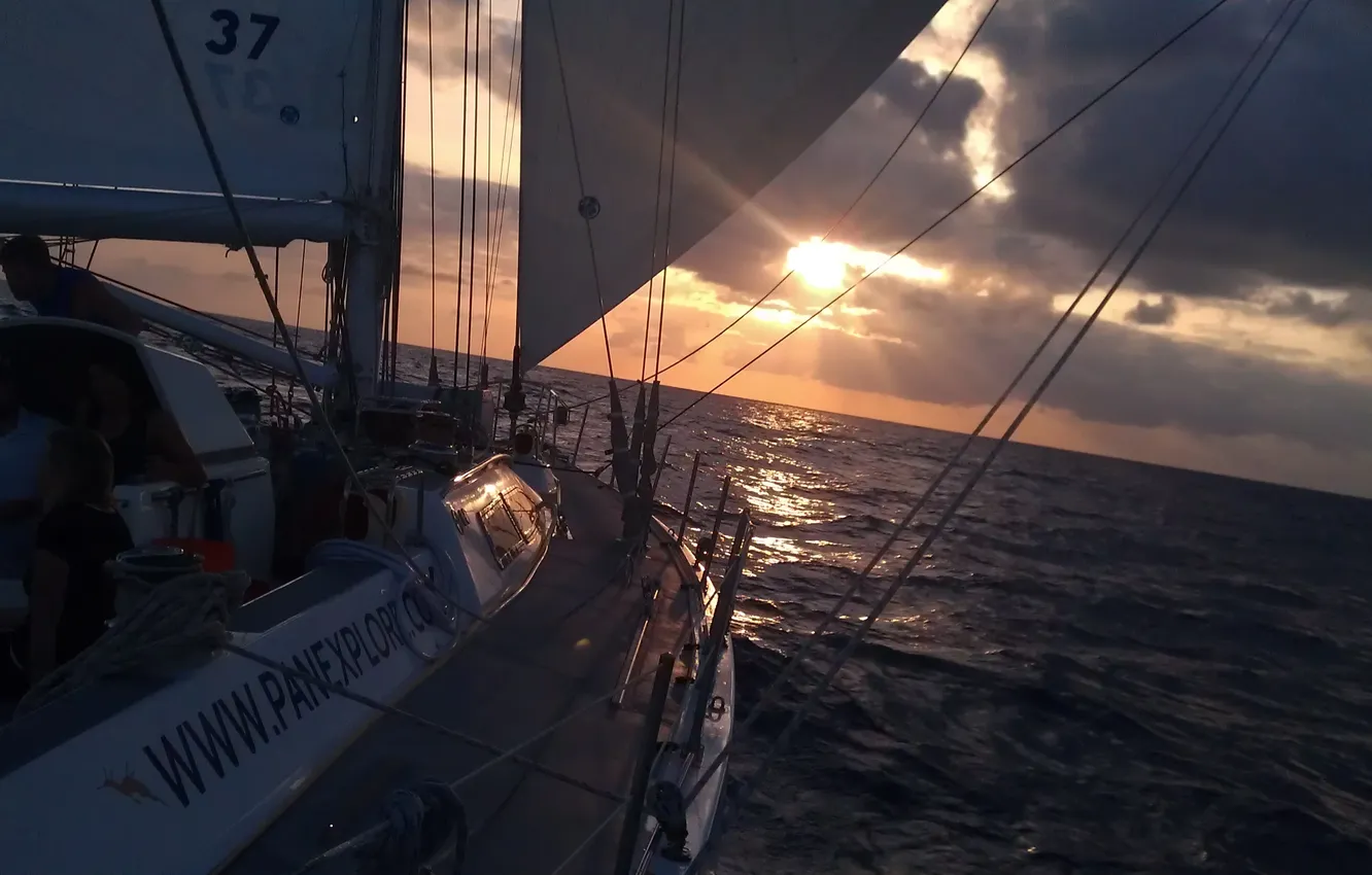 Photo wallpaper the way, the ocean, the evening, yacht, sail