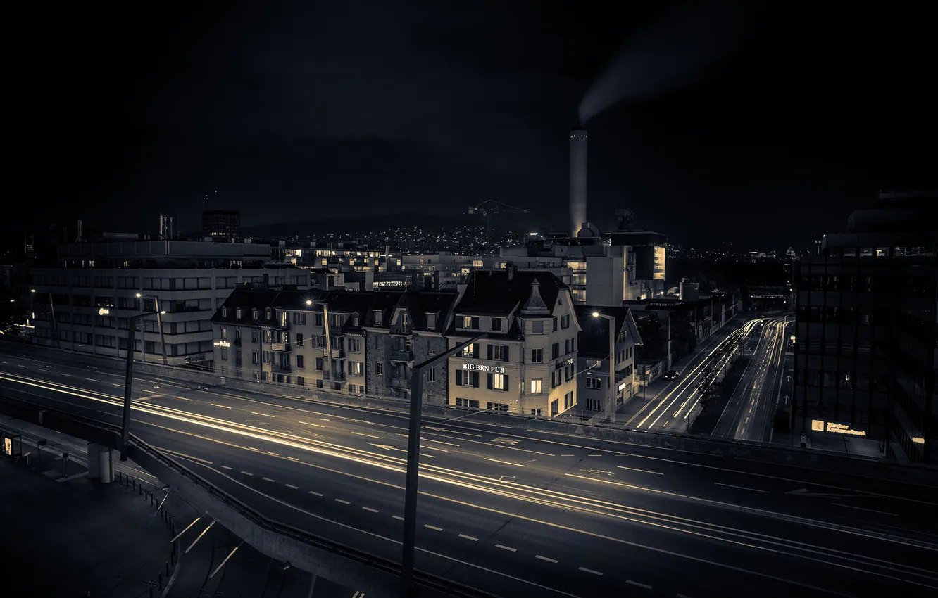Photo wallpaper night, the city, building, road, home, Switzerland, Switzerland, Zurich