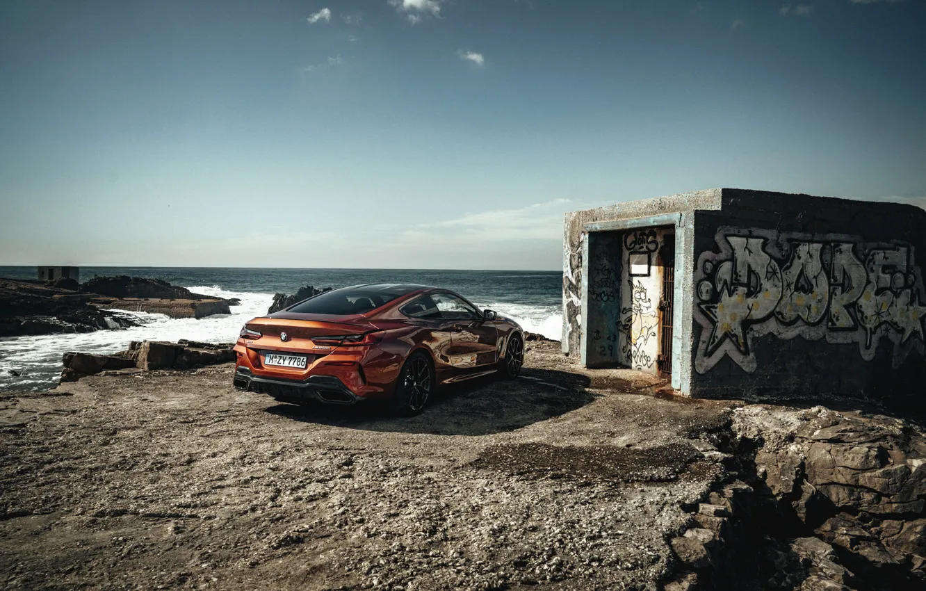 Photo wallpaper shore, coupe, BMW, Coupe, 2018, 8-Series, dark orange, M850i xDrive