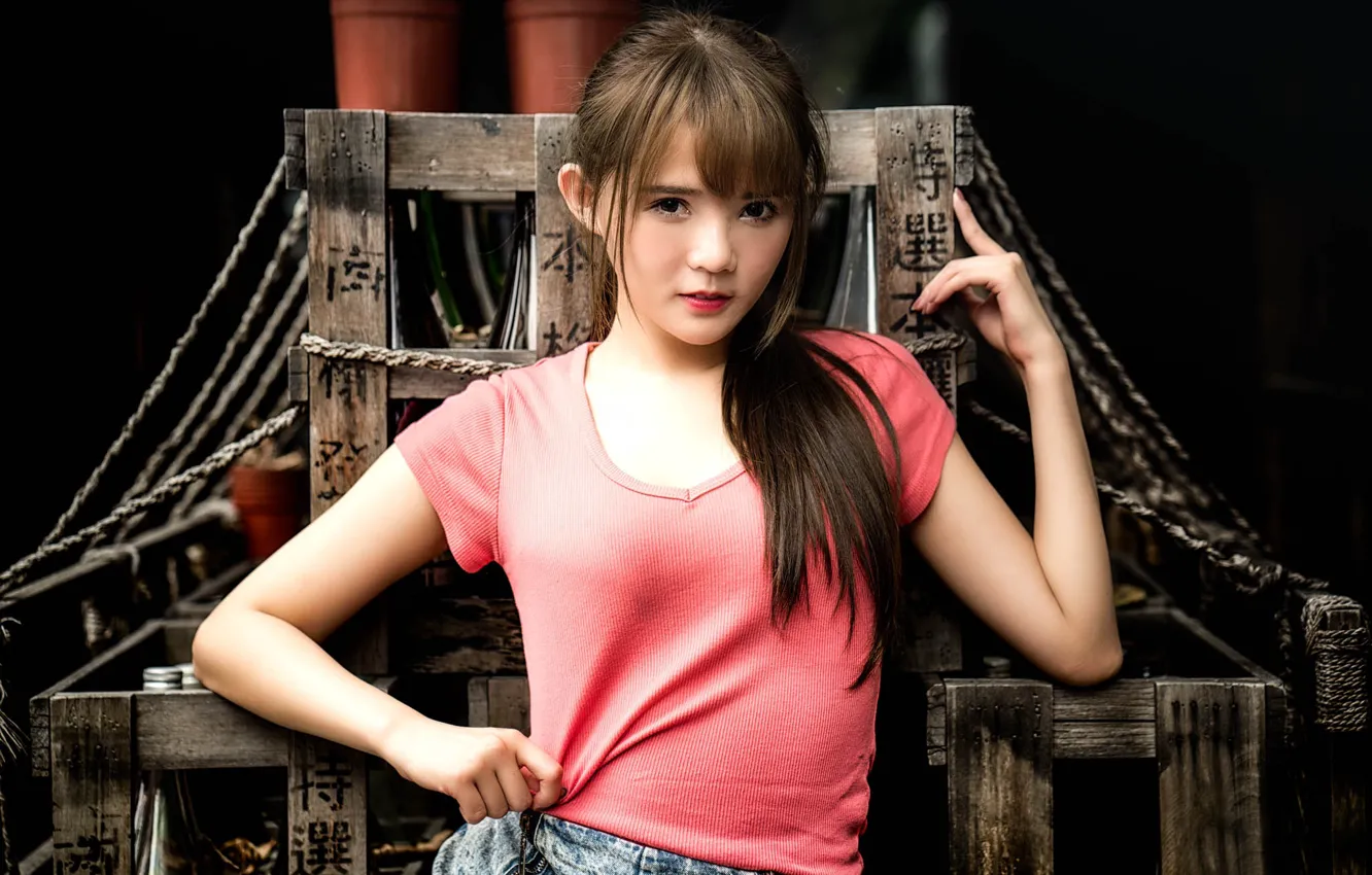 Photo wallpaper girl, t-shirt, characters, Asian, chingcho Chang