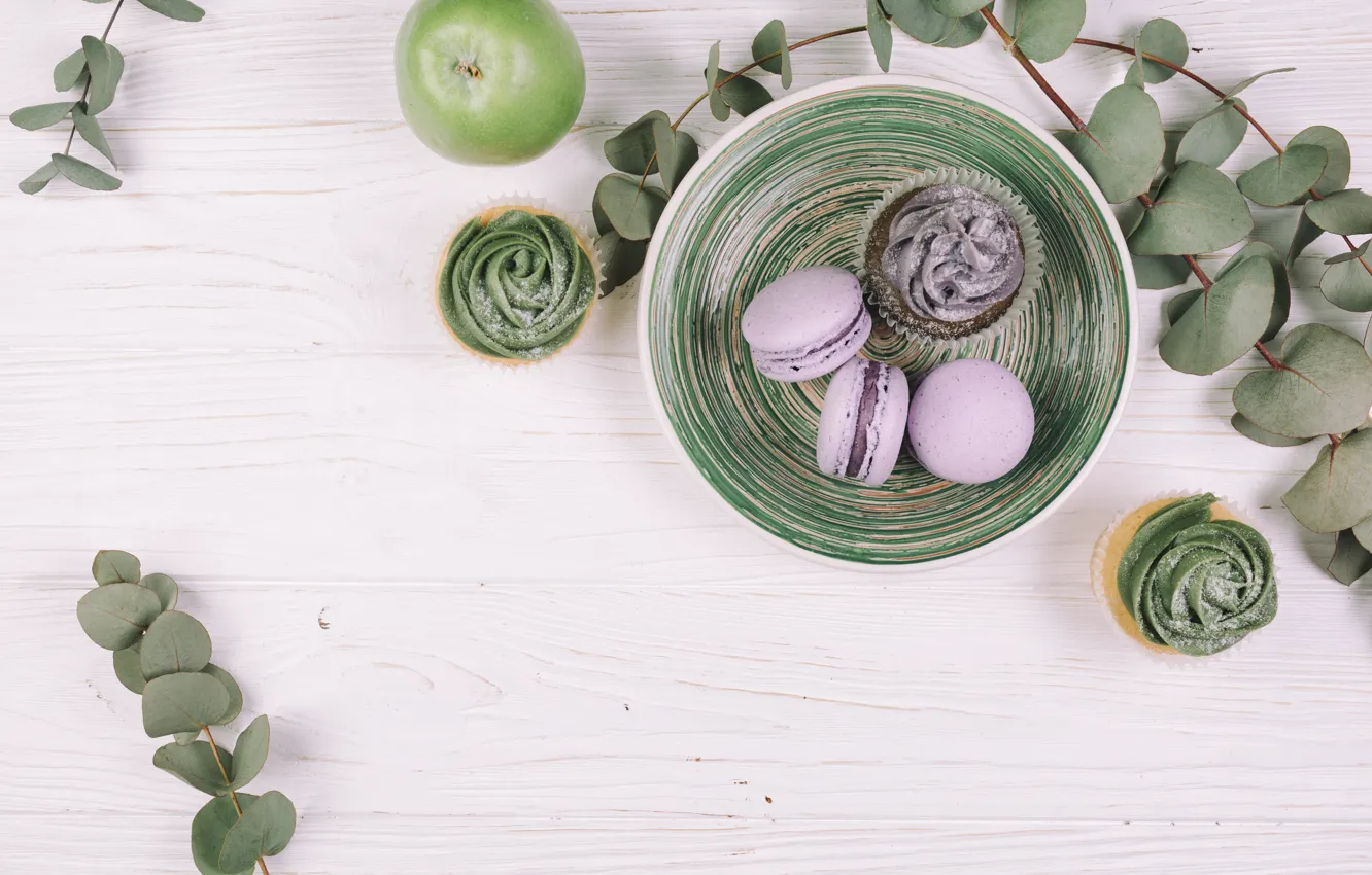 Photo wallpaper apples, apple, cookies, dessert, macaroons, cupcakes