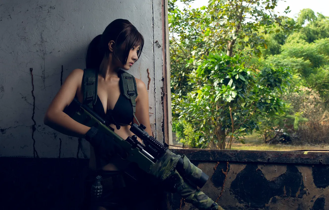 Photo wallpaper girl, ambush, sniper rifle