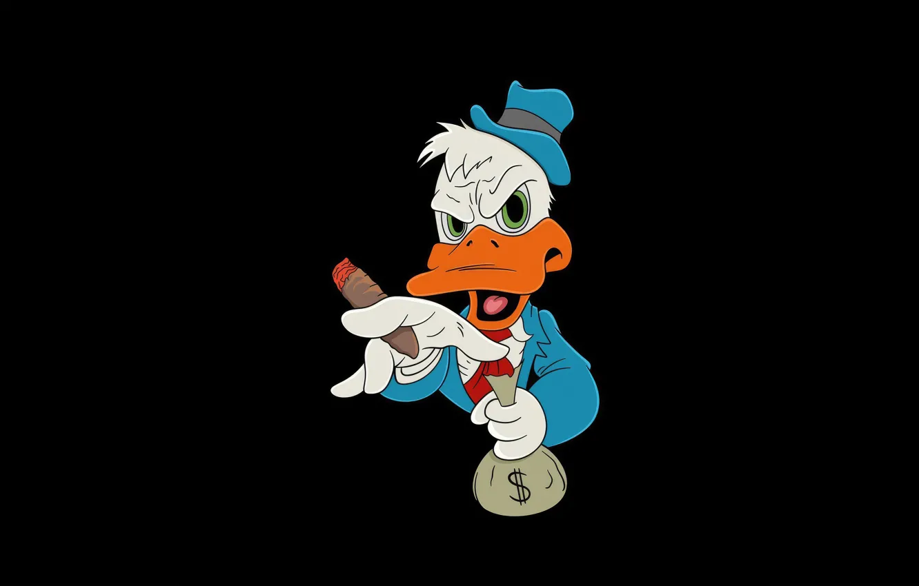 Photo wallpaper minimal, money, cigar, Donald Duck