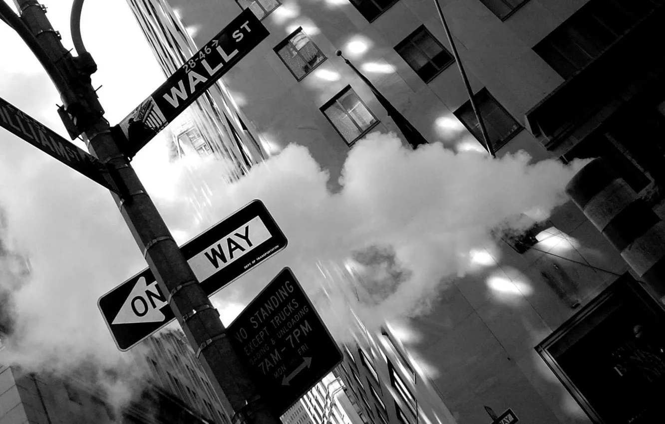 Photo wallpaper the city, photo, background, Wallpaper, street, black and white, New York, Manhattan