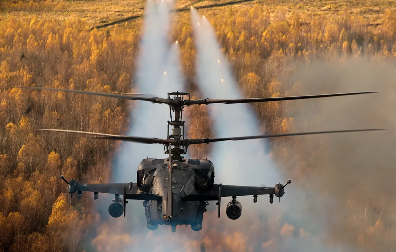 Photo wallpaper helicopter, the fire, Russian, Ka-52, shock, "Alligator"