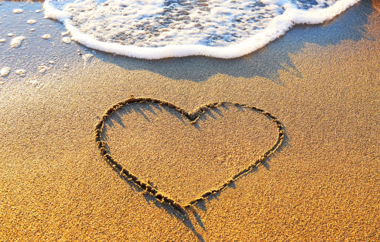 Photo wallpaper sand, beach, love, heart, love, beach, sea, heart