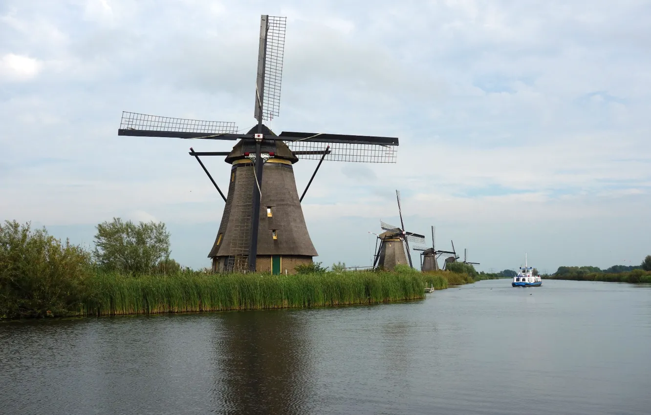 Photo wallpaper Windmills, Netherlands, Dutch, Heritage, Kinderdijk, mills