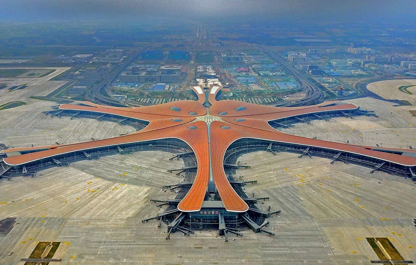 Photo wallpaper panorama, China, Downtown Dubai are the Beijing Daxing airport