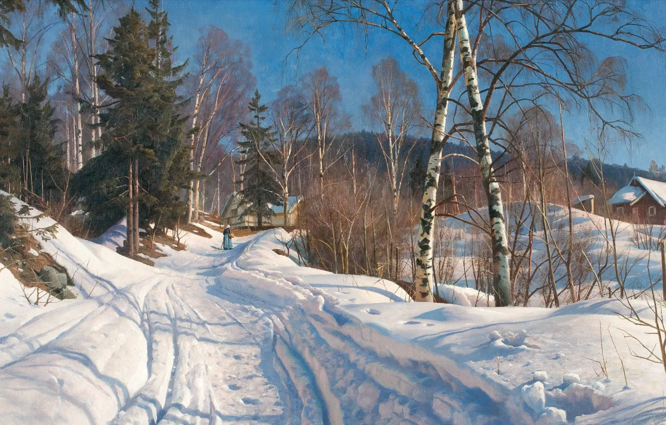 Photo wallpaper Danish painter, 1919, Peter Merk Of Menstad, Peder Mørk Mønsted, Danish realist painter, Sunny winter …