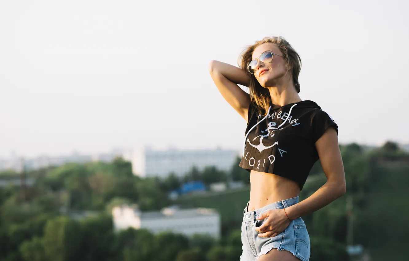 Photo wallpaper girl, stylish, posing, Rooftop