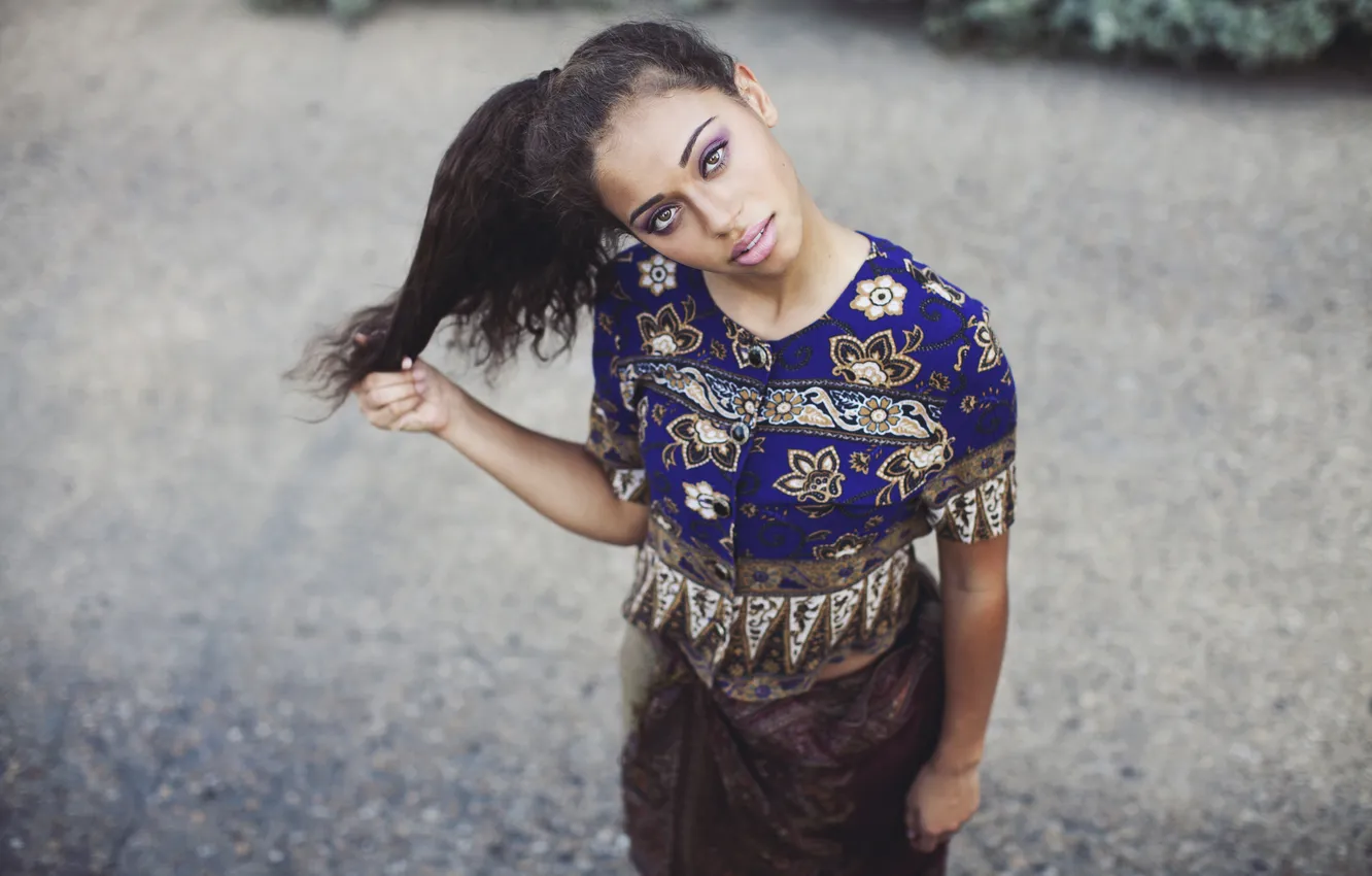 Photo wallpaper look, girl, black