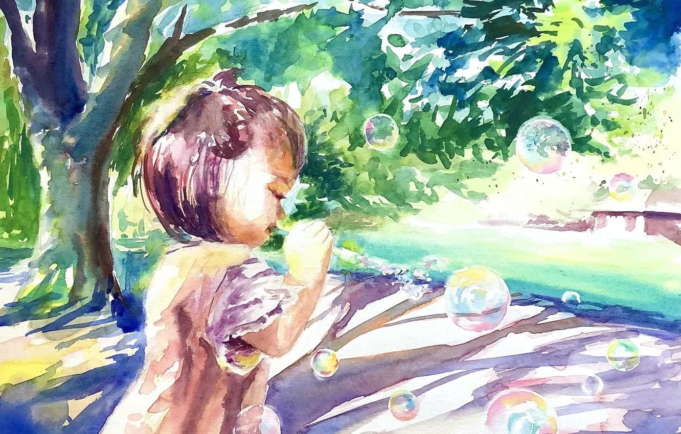 Photo wallpaper summer, bubbles, girl