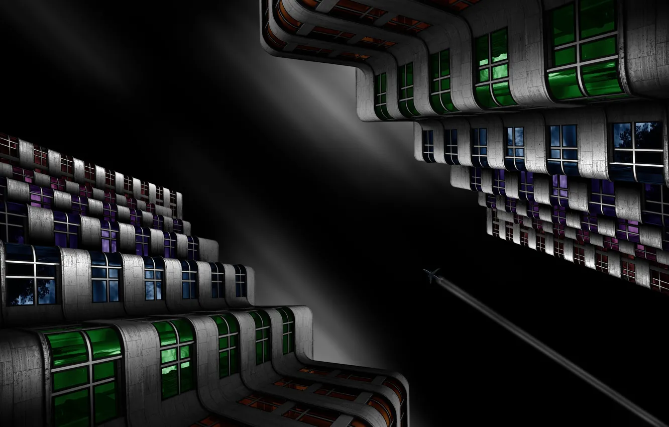 Photo wallpaper the sky, the city, home, window, the plane, the dark background