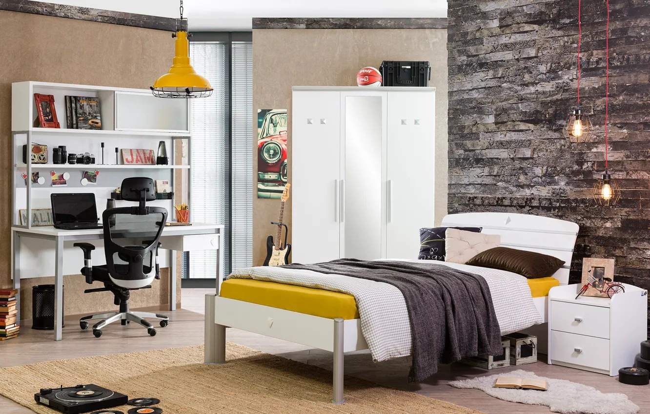 Photo wallpaper design, style, interior, bedroom, Desk, the room of the student