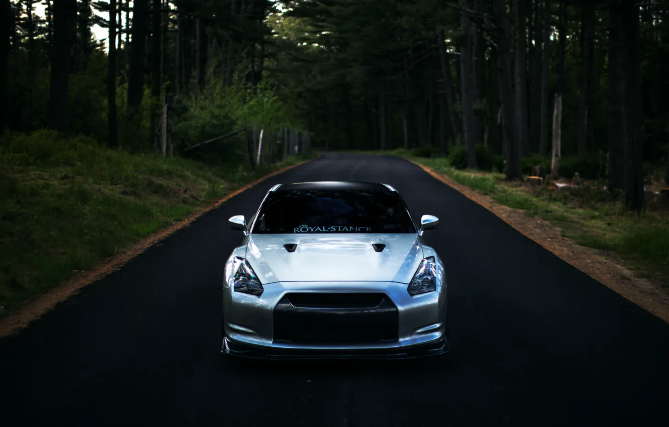 Photo wallpaper GTR, Nissan, wheels, sports car, Nissan, front, stance